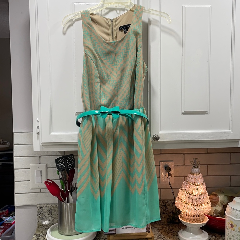 Teal and tan dress sz S with belt